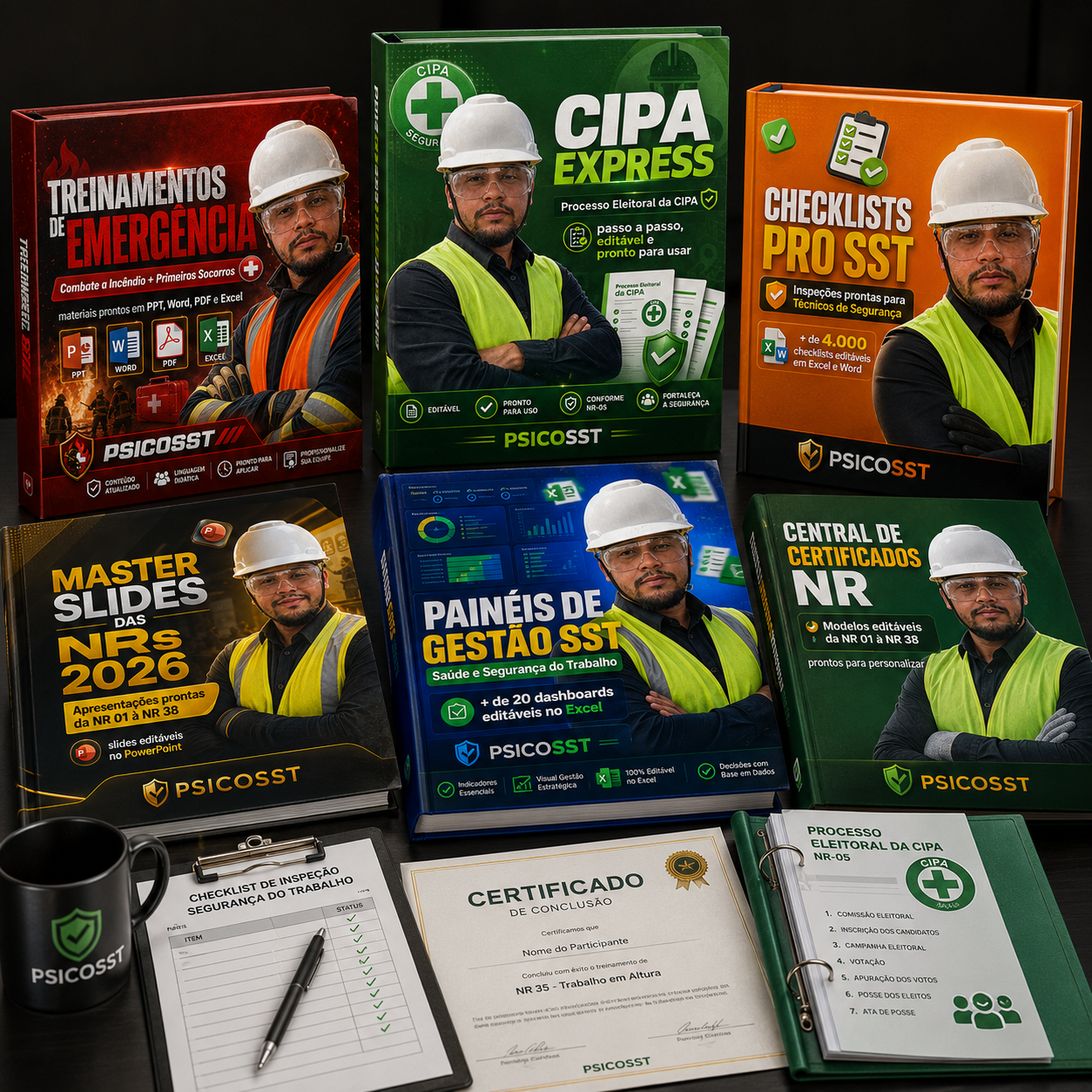Kit Pacote SST Completo 2026 da psicosst com todos os módulos em capas premium