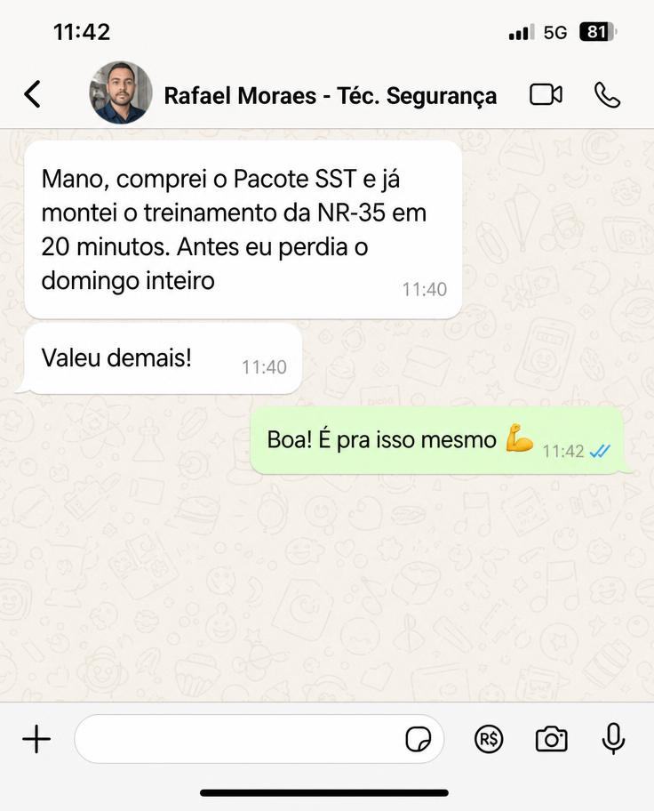 Print de WhatsApp: técnico montou treinamento da NR 35 em 20 minutos
