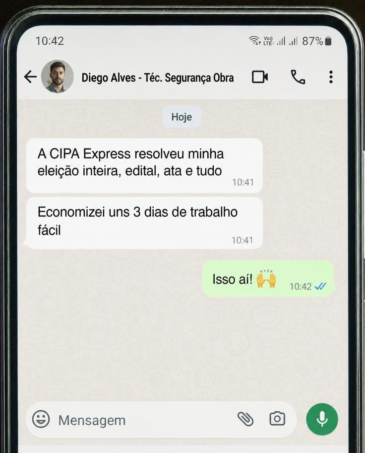 Print de WhatsApp: eleição da CIPA resolvida com o CIPA Express