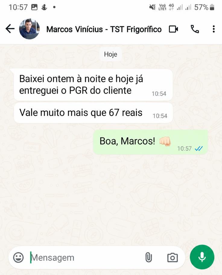 Print de WhatsApp: cliente entregou o PGR no dia seguinte à compra