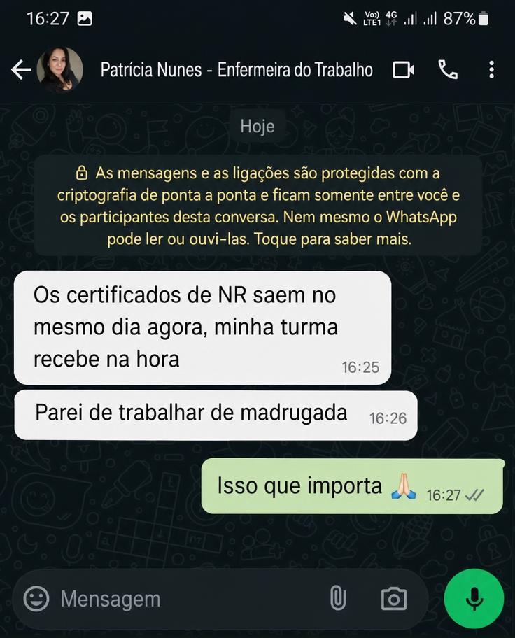 Print de WhatsApp: certificados de NR emitidos no mesmo dia